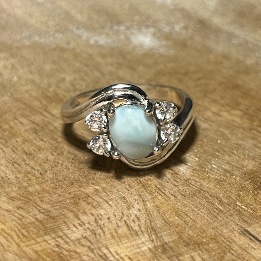 Vintage Larimar & CZ 925 Sterling Silver Ring